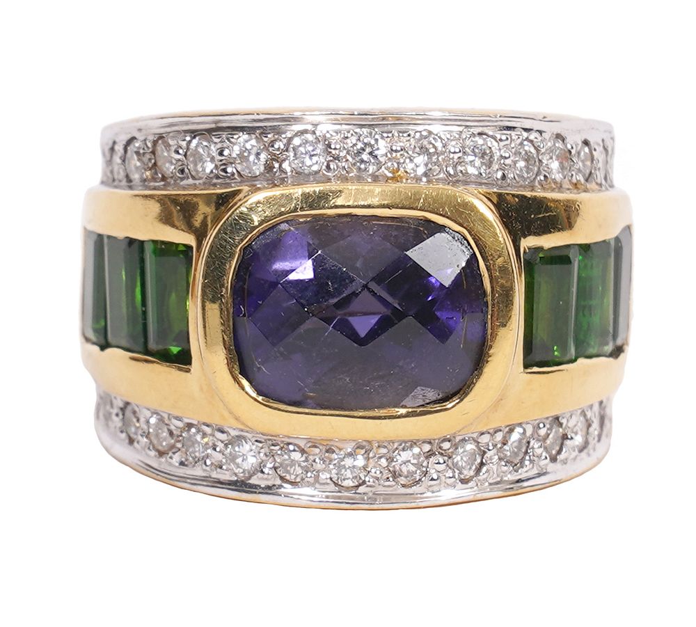 Appraisal: K YG Amethyst Tourmaline Diamond Ring K yellow gold band