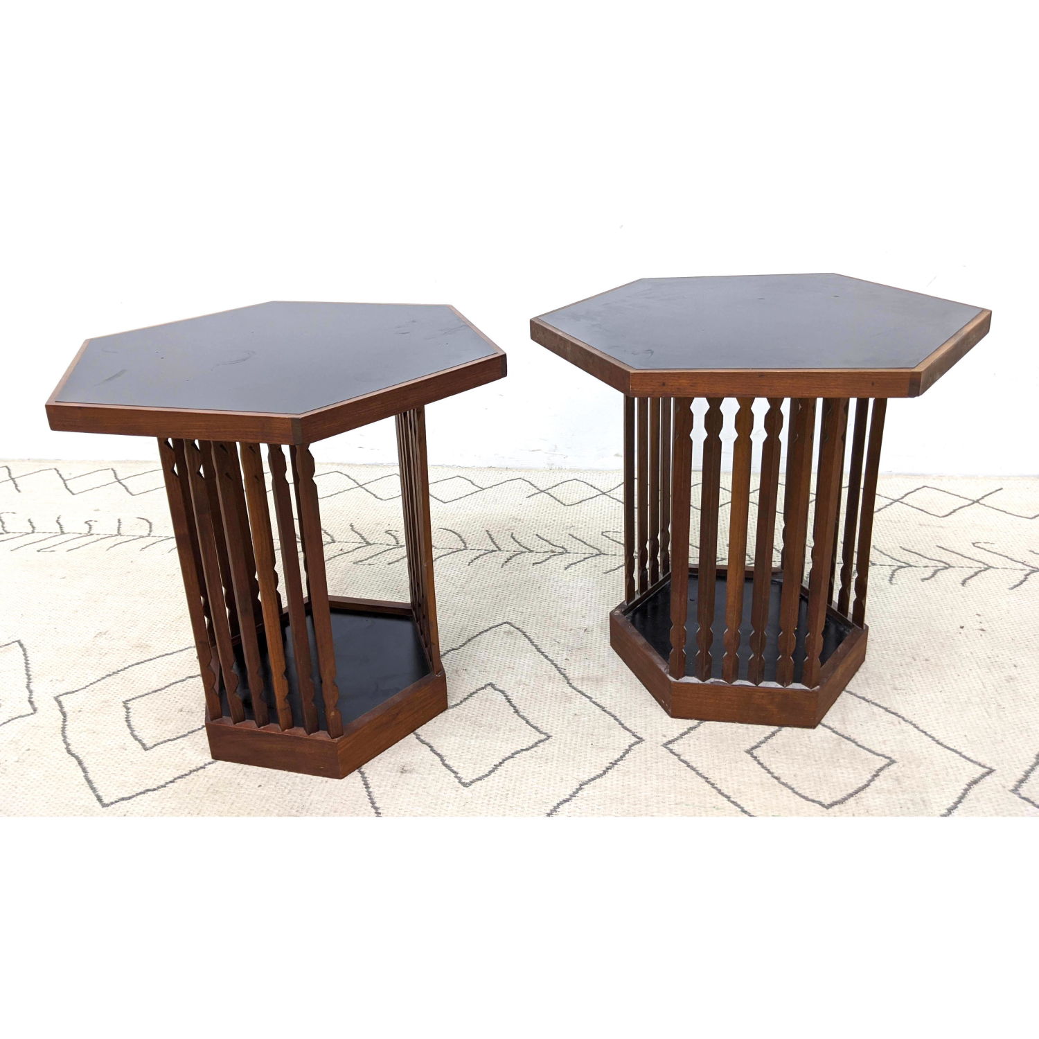 Appraisal: Pair American Modern Side Occasional Tables Black Laminate tops Dimensions