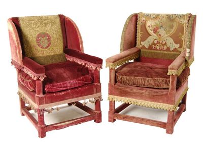 Appraisal: Two Velvet covered open armchairs in James I style each