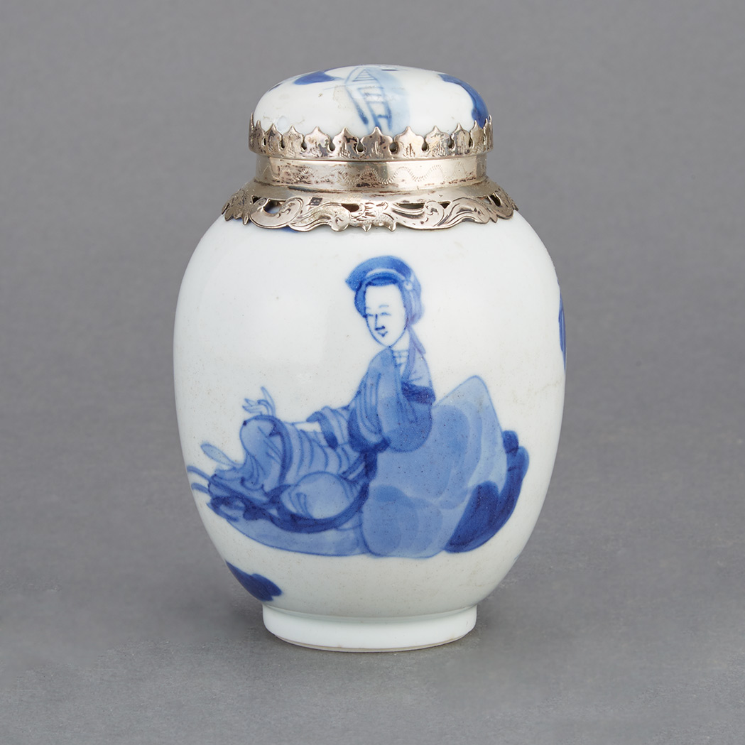 Appraisal: Chinese Blue and White Glazed Porcelain Covered Jar Kangxi Period