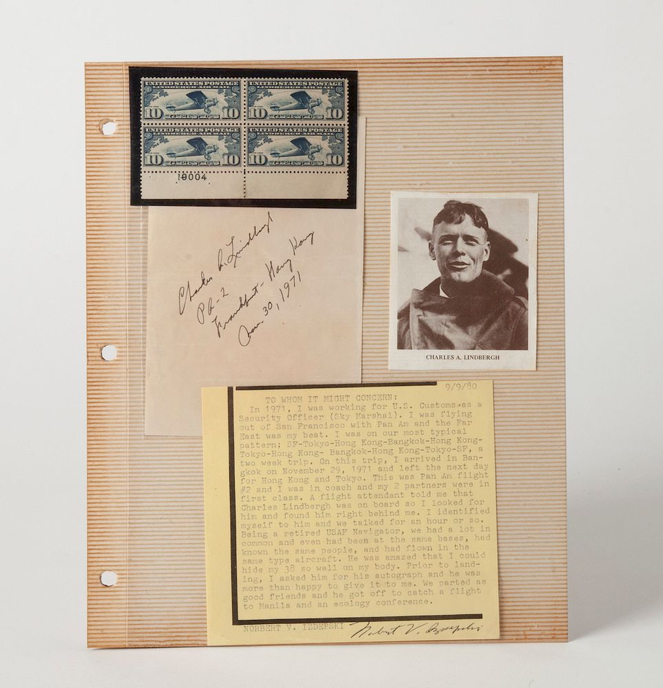 Appraisal: Lindbergh Hand-written Note and Autograph with Description of Meeting from