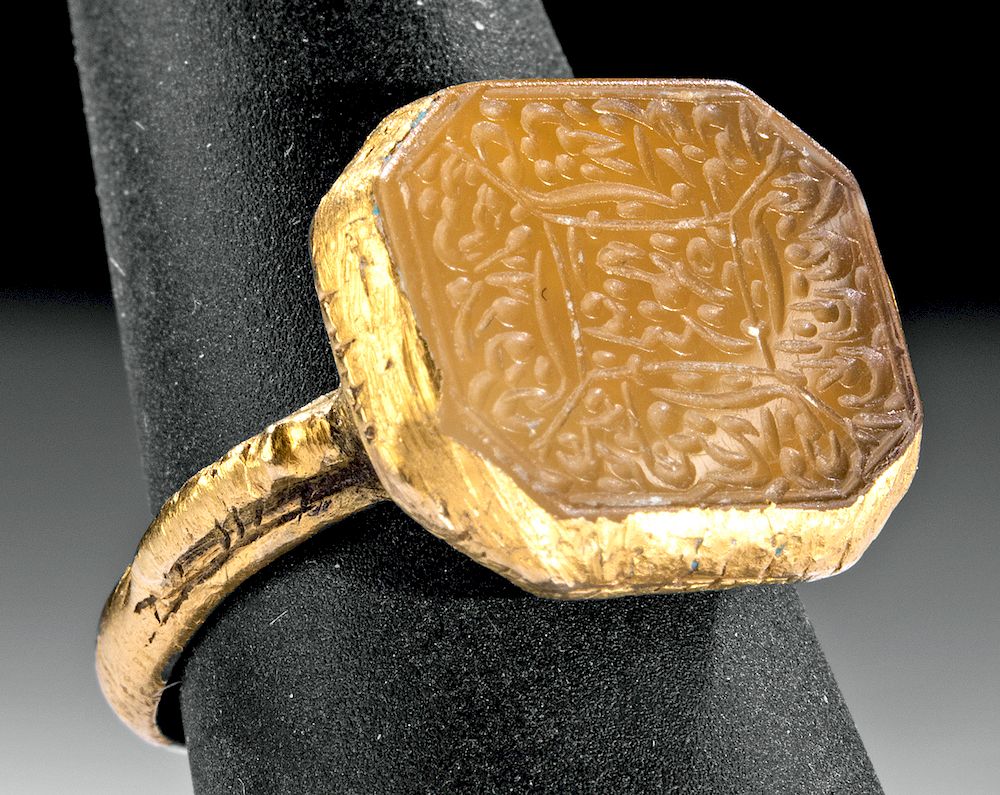 Appraisal: Medieval Islamic K Gold Ring w Glass Intaglio Middle East