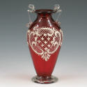 Appraisal: Victorian ruby glass vase with applied handled and hand painted