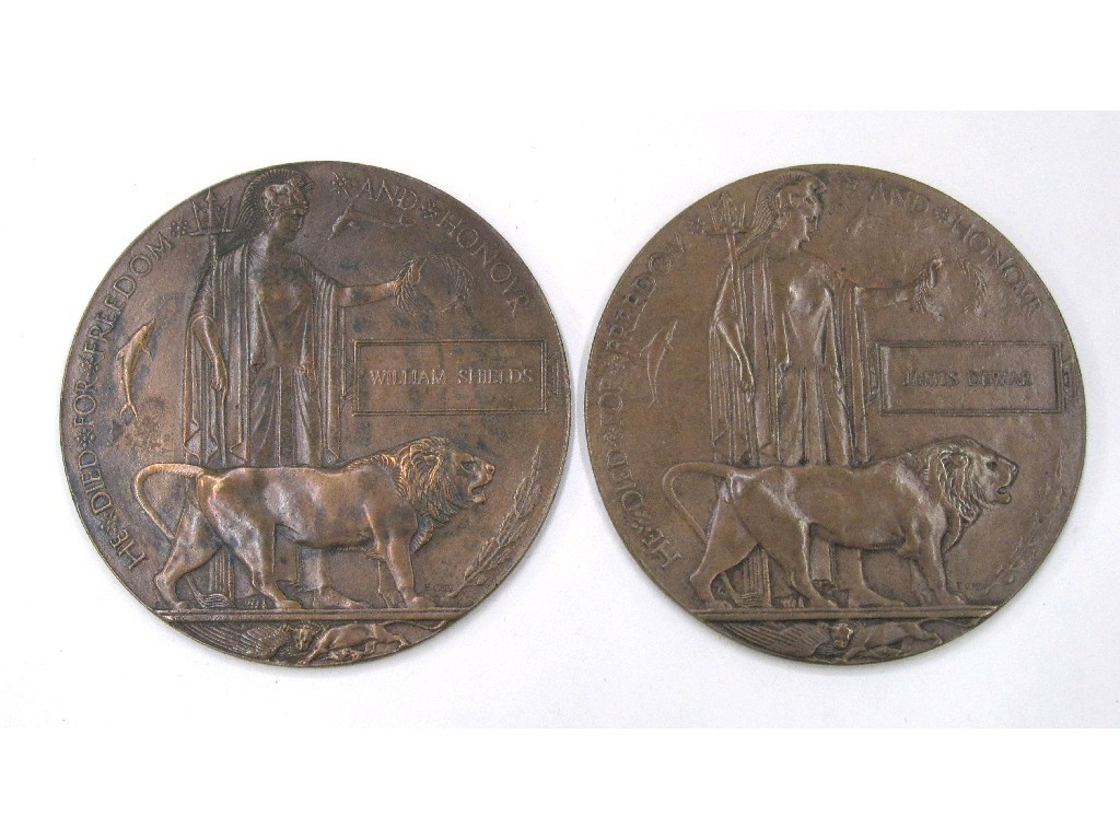 Appraisal: Lot comprising two bronze memorial plaques to James Dewar and