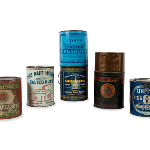 Appraisal: A Group of Seven Salted Peanut Tins includes a Golden