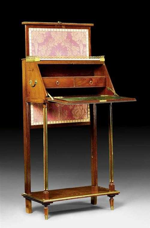 Appraisal: SMALL MAHOGANY TRAVEL DESK WITH LIGHT SHADE Directoire Paris circa