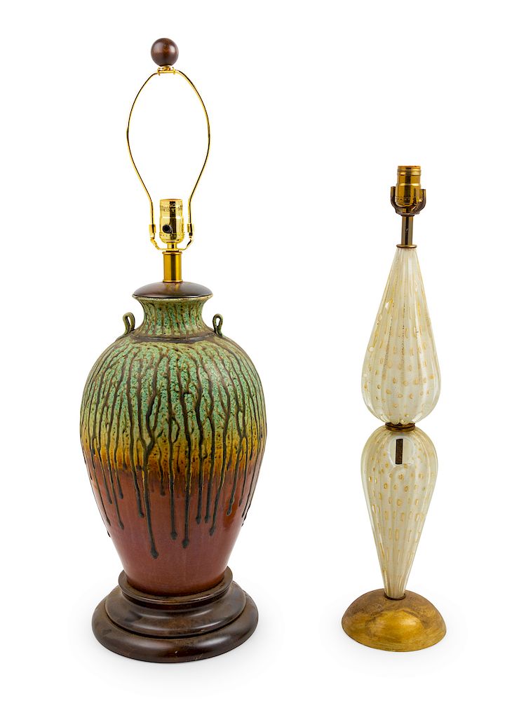 Appraisal: Two Mid-Century Lamps comprising one glass exa Two Mid-Century Lamps