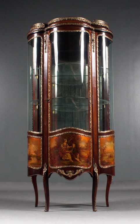 Appraisal: Louis XV style gilt-metal mounted mahogany Vernis Martin decorated vitrine