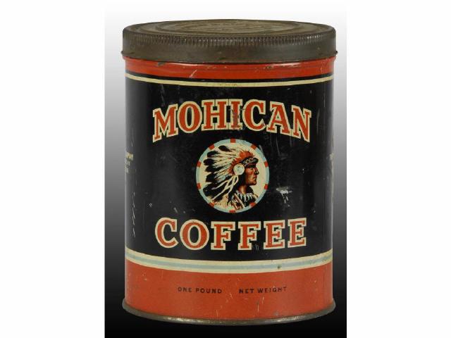 Appraisal: Mohican Coffee Advertising Tin with Lid Description Back has residual