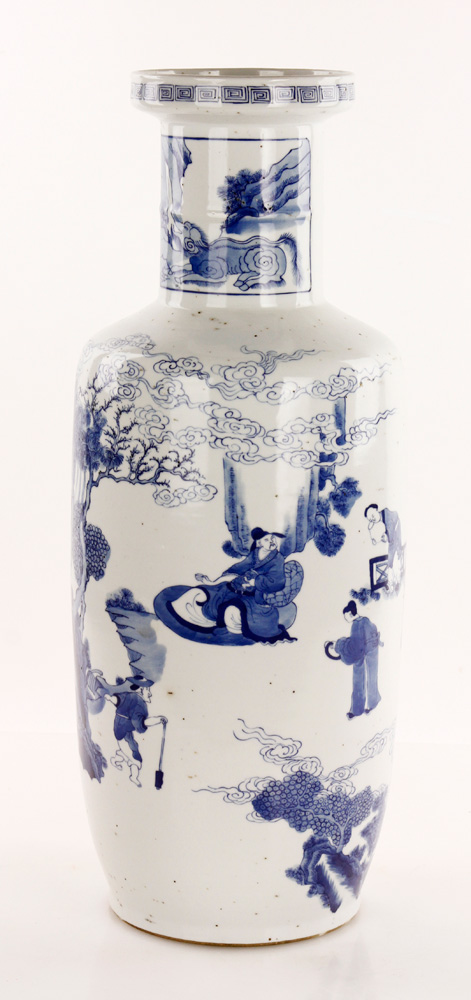 Appraisal: - Qing Dynasty Porcelain Rouleau Vase Blue and white porcelain