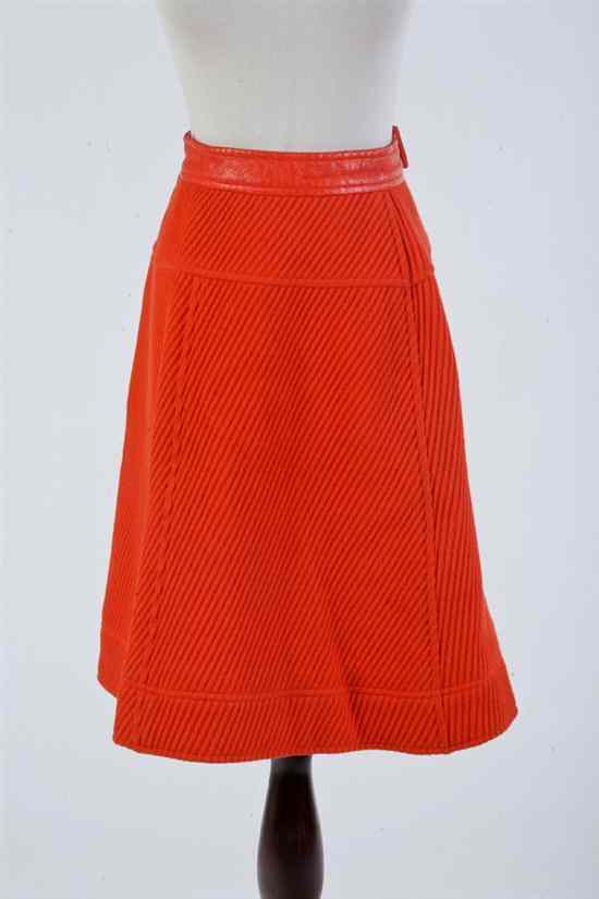 Appraisal: COURR GES HYPERBOLE HAUTE COUTURE ORANGE WOOL SKIRT Numbered A-line