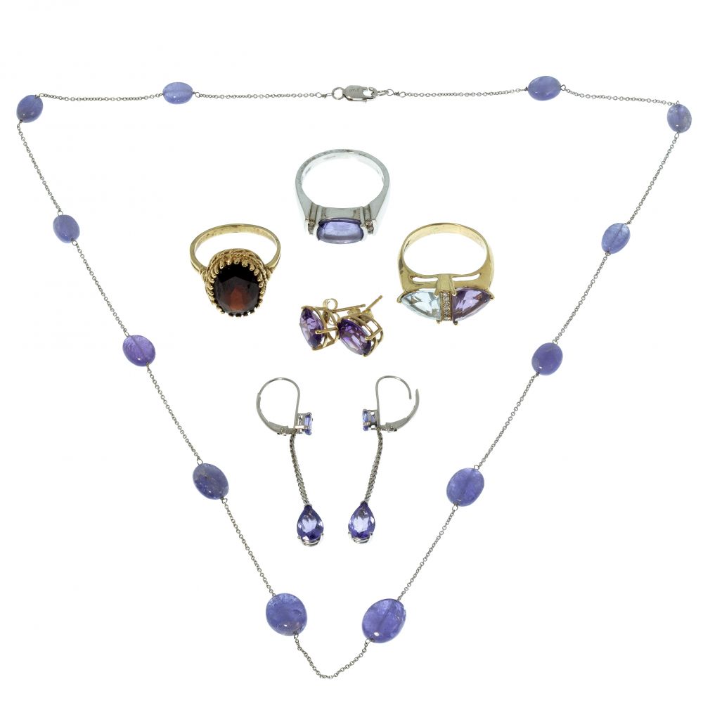 Appraisal: K GOLD AND GEMSTONE JEWELRY ASSORTMENT items including a trillion