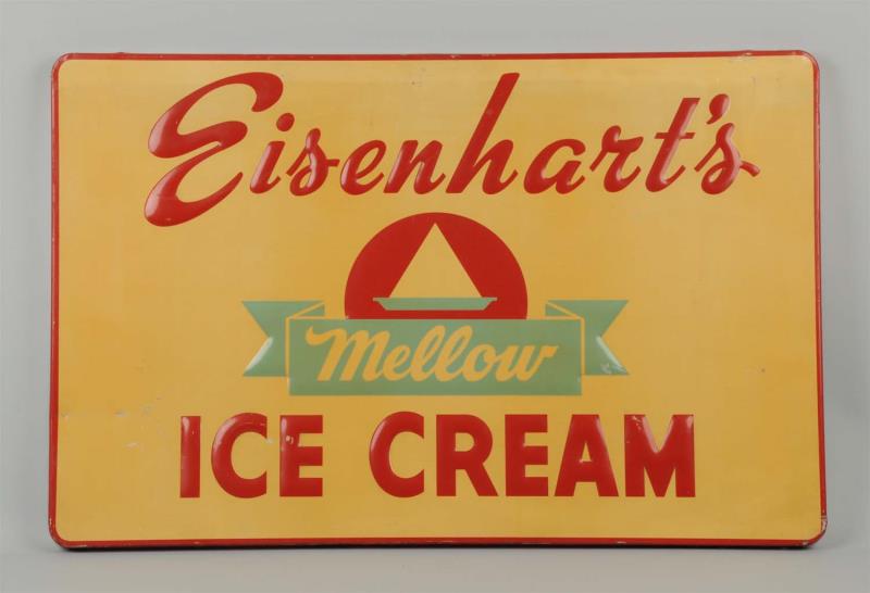 Appraisal: Vintage Metal Eisenhart Ice Cream Sign Lightweight probably aluminum with