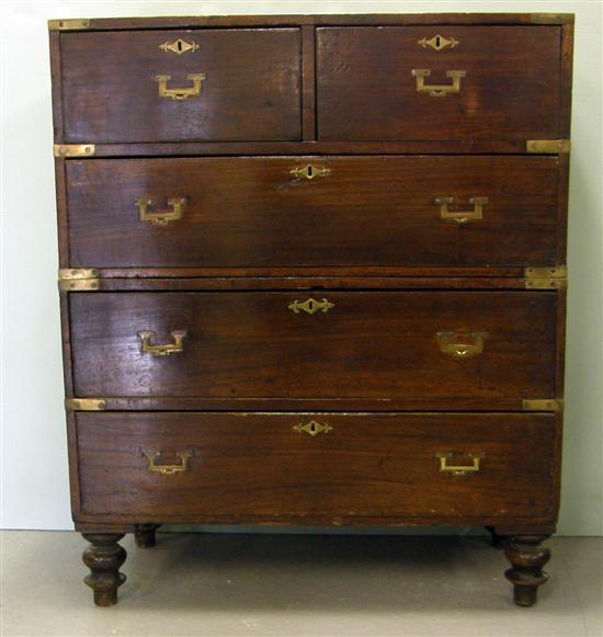 Appraisal: Early th Century mahogany military chest of two short and