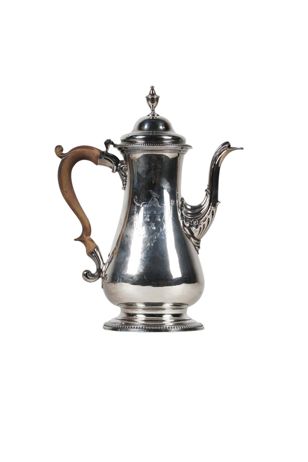 Appraisal: GEORGE III SILVER COFFEE POTpossibly George Metheun London troy ounces