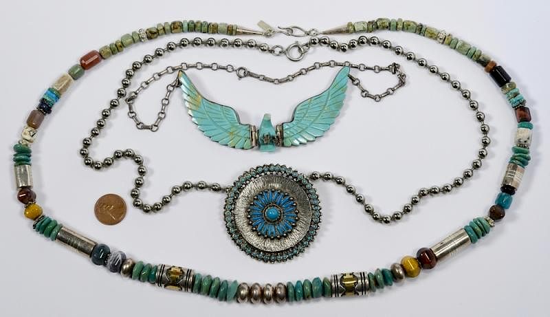 Appraisal: Silver Turquoise Necklaces inc Singer Silver and turquoise necklaces st