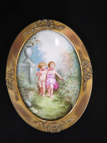 Appraisal: Painting on Porcelain Plaque of Cherub little girl in the