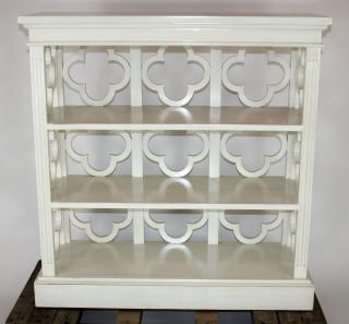 Appraisal: Painted open bookcase with quatrefoil Painted open shelf bookcase with