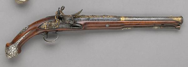 Appraisal: A silver-mounted French flintlock pistol for the eastern marketcirca The