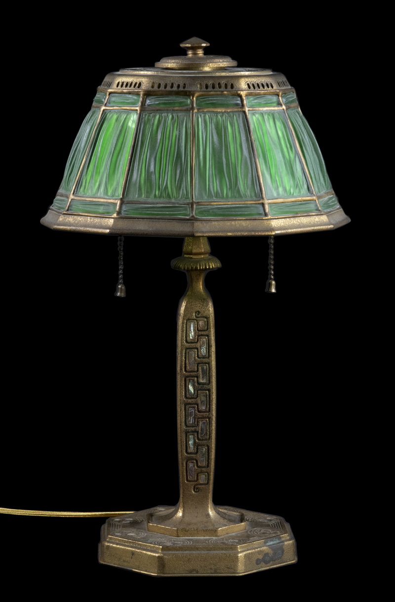 Appraisal: TIFFANY STUDIOS ABALONE LINENFOLD LAMP Early th c Tiffany Studios