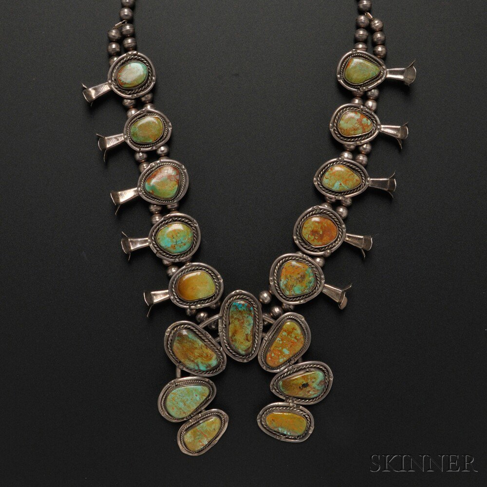 Appraisal: Navajo Silver and Stone Squash Blossom Necklace Estimate - The