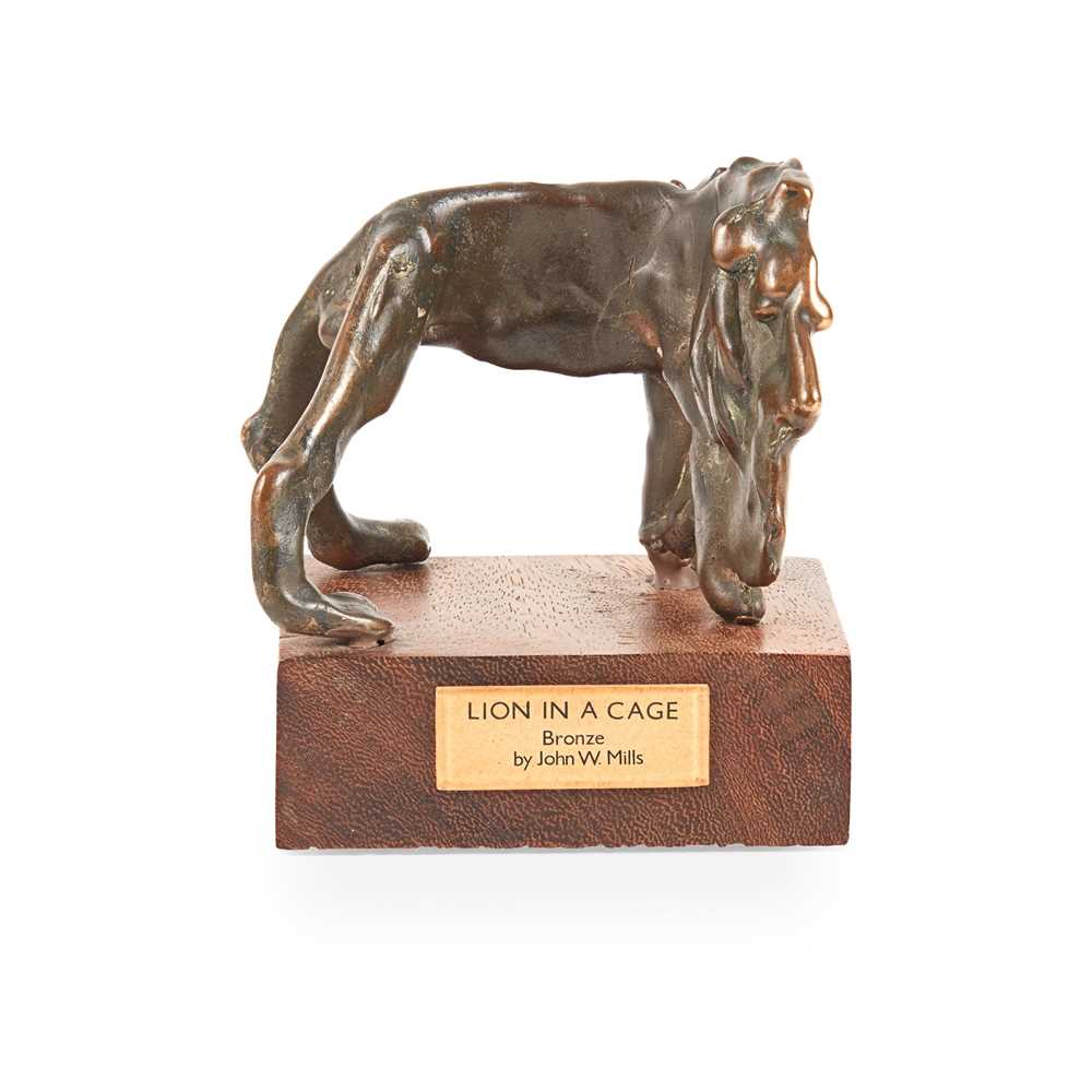 Appraisal: JOHN WILLIAM MILLS B CAGED LION bronze mounted on a