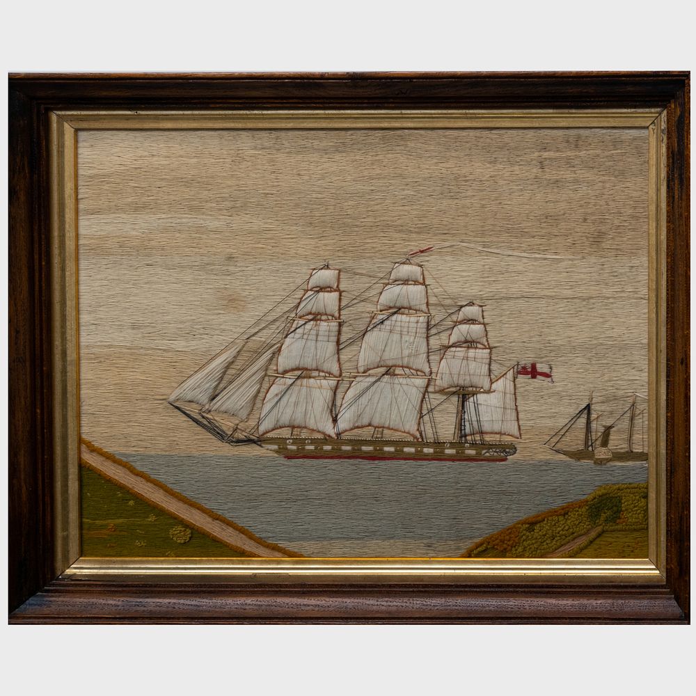 Appraisal: British Sailor's Woolwork Clipper Ship Flying the Union Jack x