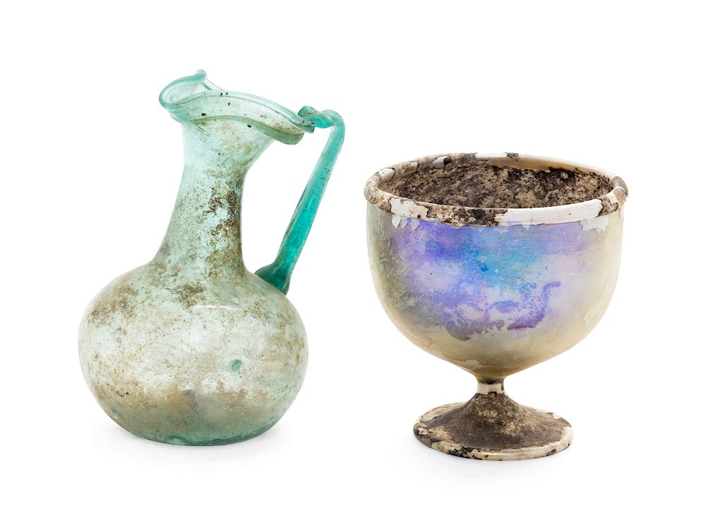 Appraisal: Two Roman Glass Vessels Two Roman Glass Vessels comprising a