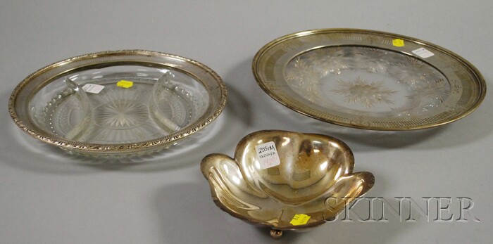 Appraisal: Three Silver and Silver-mounted Serving Items two sterling silver-rimmed colorless