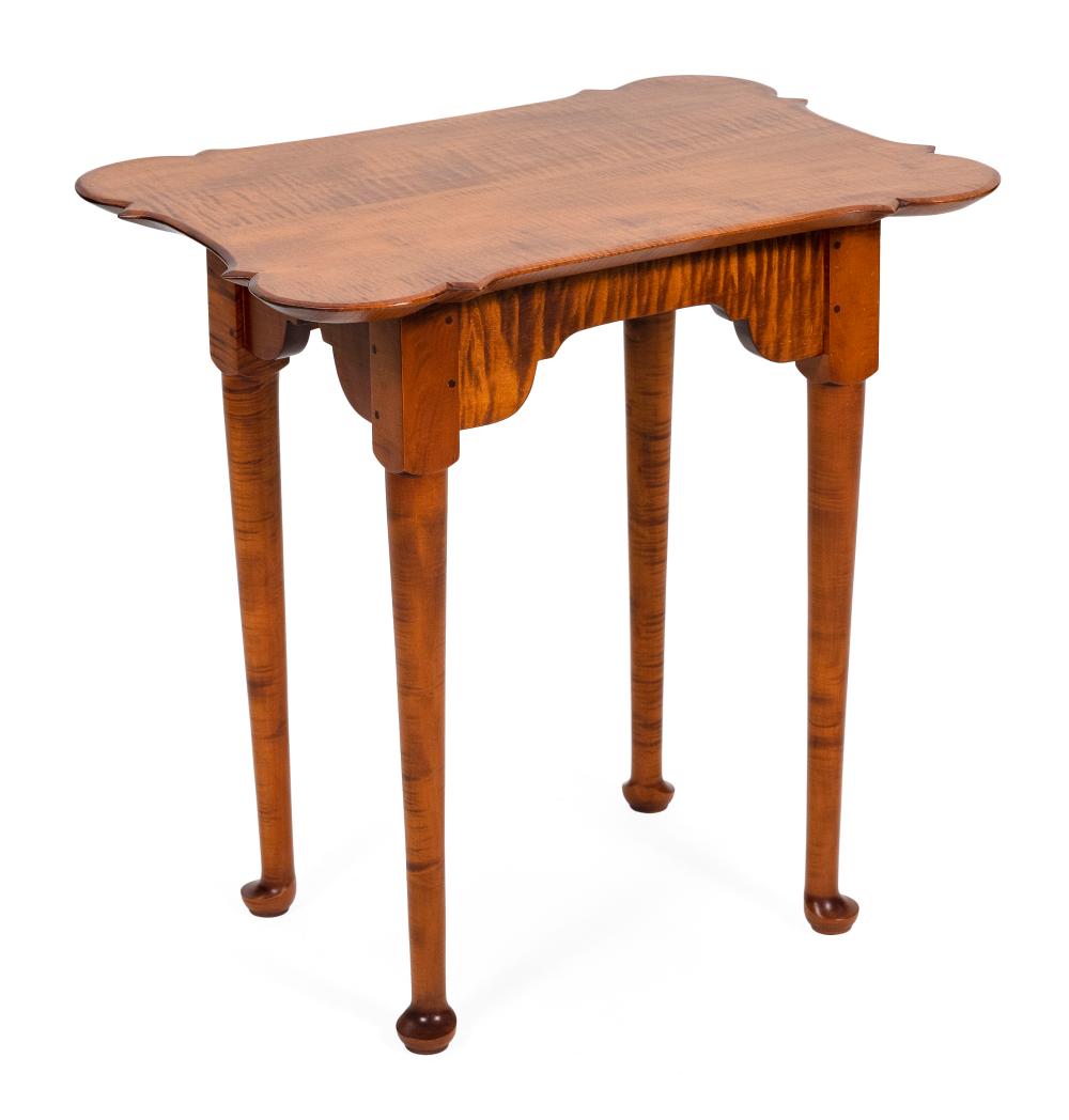 Appraisal: CUSTOM-MADE TIGER MAPLE TEA TABLE TH CENTURY HEIGHT TOP X