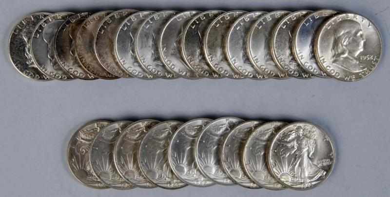 Appraisal: Lot of BU Half Dollars Description Includes BU Franklin Half