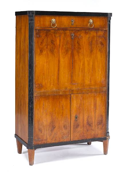 Appraisal: A Biedermeier parcel ebonized fruitwood secr taire abattant early th