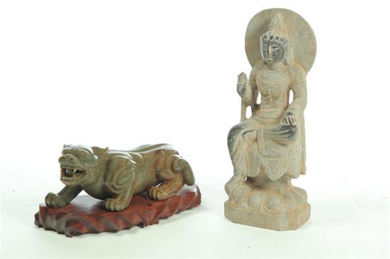 Appraisal: CARVED STONE BUDDHA AND TIGER China nd half- th century