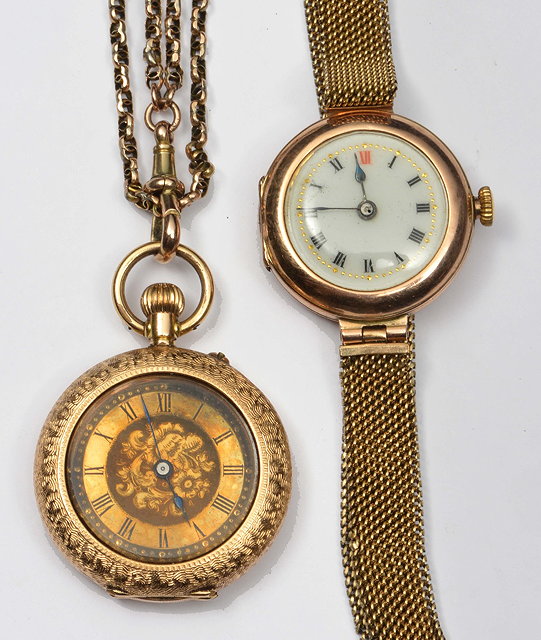 Appraisal: ct gold ladies wrist watchwith enamel dial together with a