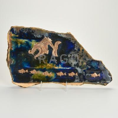 Appraisal: BORJE SKOHG GUSTAVSBERG Glazed earthenware tile with fused silver inlay