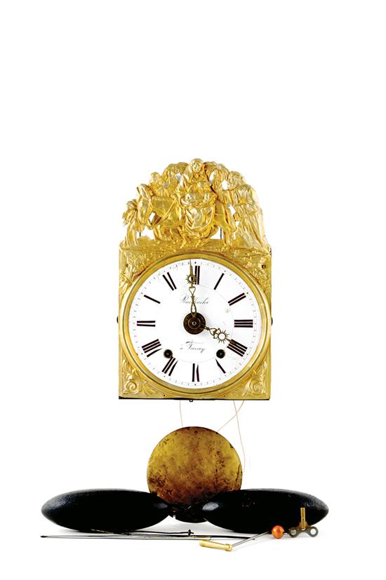 Appraisal: French Morbier wall clock Frossay France circa gilded brass dial