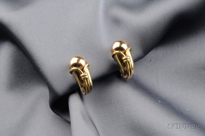 Appraisal: kt Bicolor Gold Earclips Bulgari lg in signed