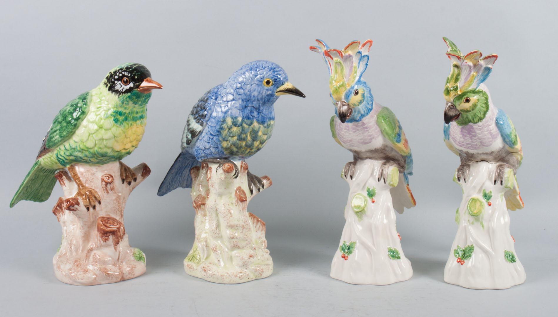 Appraisal: Two pairs of Chelsea House ceramic birds including cockatoos and