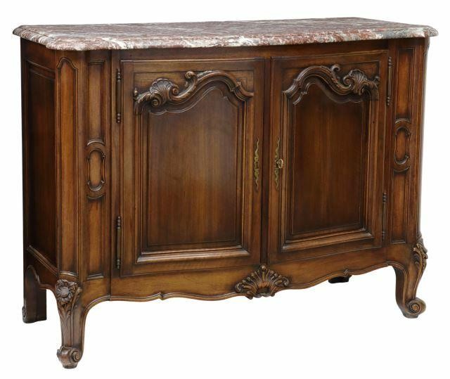 Appraisal: French Louis XV style marble-top walnut sideboard early th c