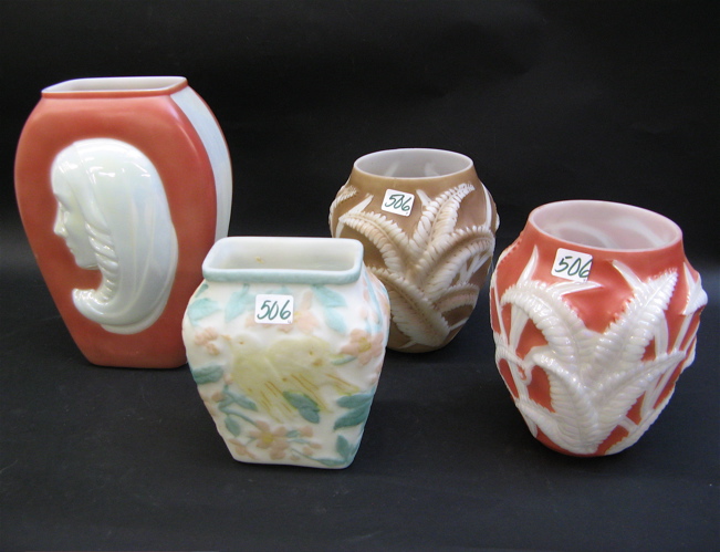 Appraisal: GROUP OF PHOENIX SCULPTED ARTWARE VASES two in the raised