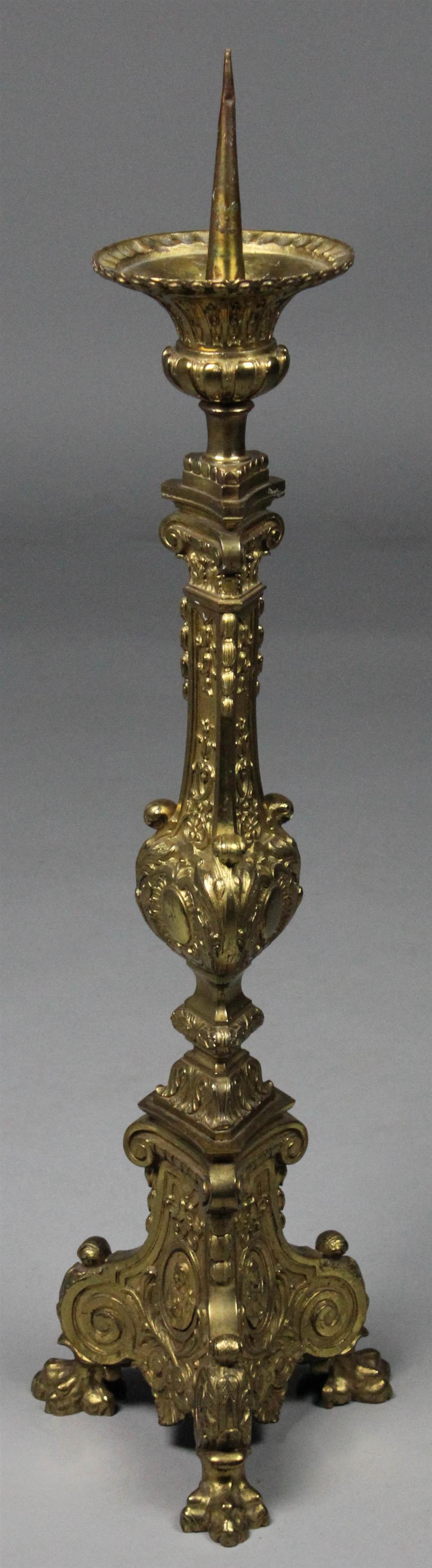 Appraisal: NEOCLASSICAL STYLE BRASS PRICKET STICK the brass pricket stick with