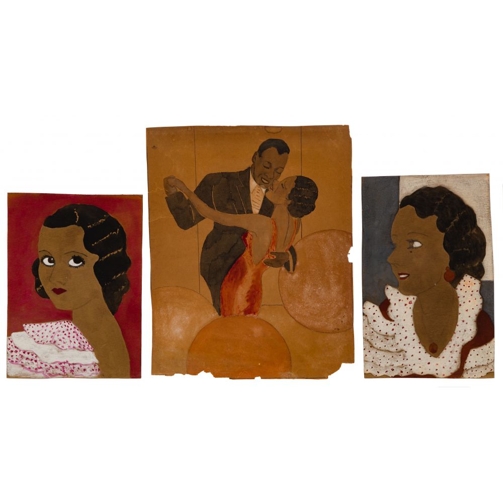 Appraisal: WATERCOLOR PORTRAIT ASSORTMENT items including on cardstock each dated and