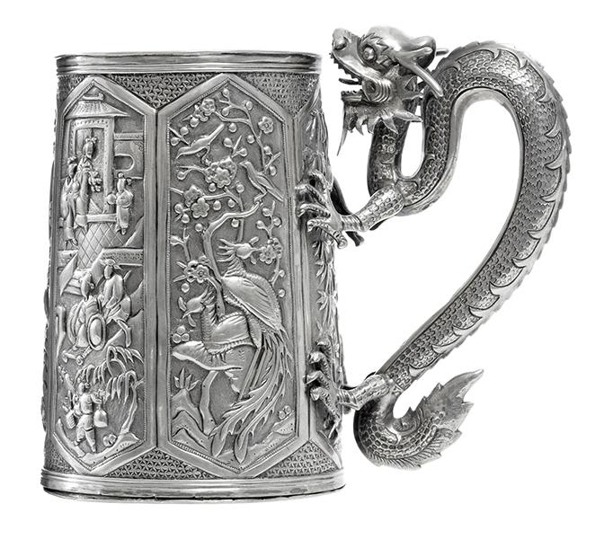 Appraisal: A CHINESE EXPORT SILVER TANKARD WITH A DRAGON LOOP HANDLE