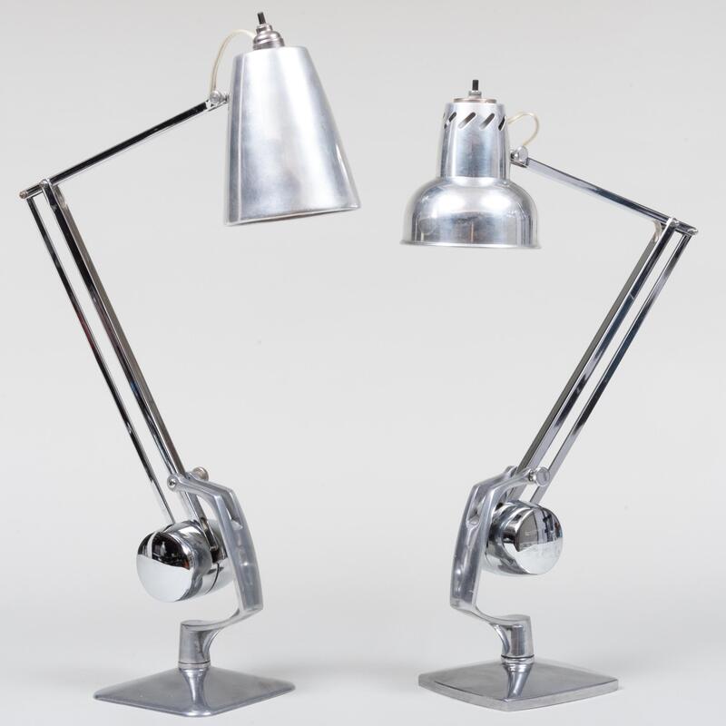 Appraisal: Pair of Contemporary Chrome Desk Lamps Adjustable x x in