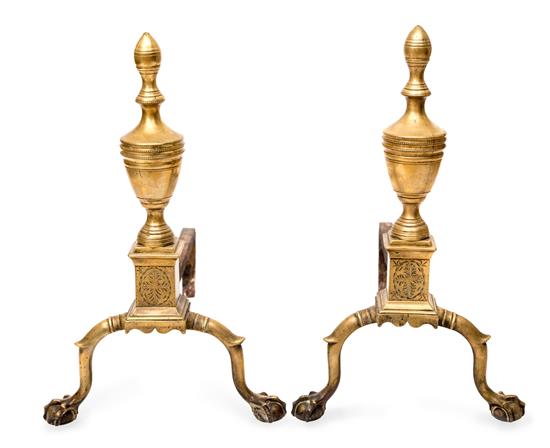 Appraisal: Sale Lot A Pair of American Brass Andirons early th