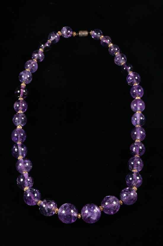 Appraisal: GRADUATED AMETHYST BEAD NECKLACE polished round amethyst beads graduating in