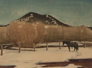 Appraisal: Stanislaus Sowinski Black horse in a winter landscape signed and