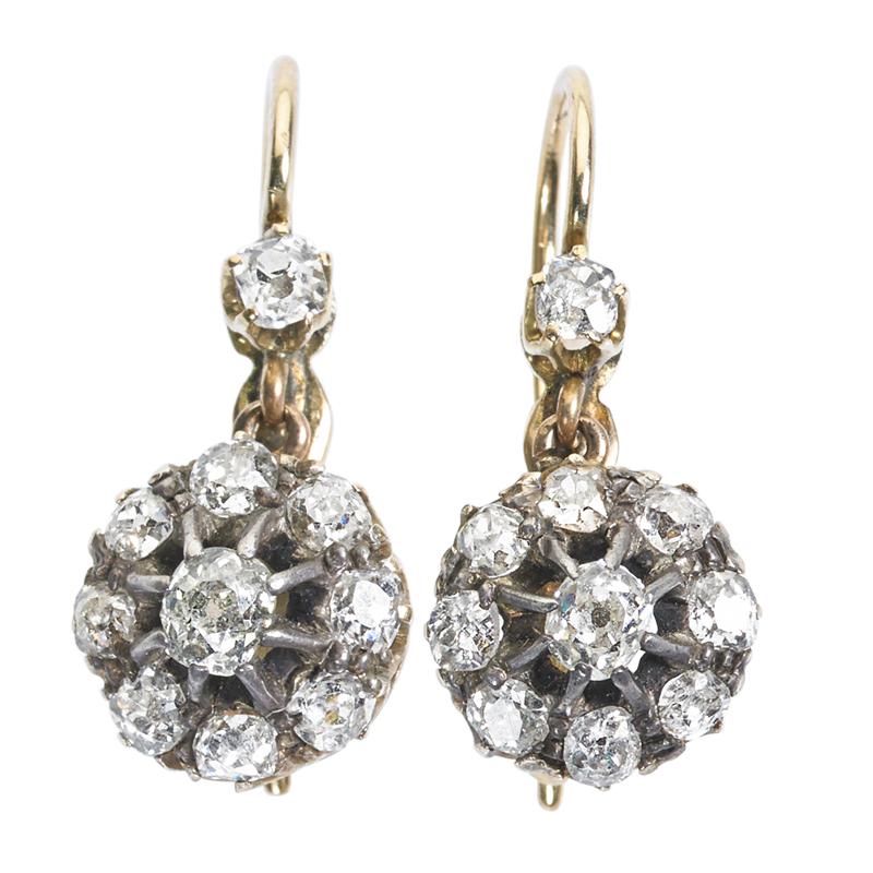 Appraisal: VICTORIAN OMC DIAMOND CLUSTER DROP EARRINGS Condition Report