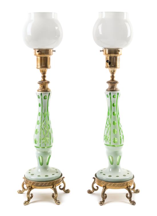 Appraisal: Sale Lot A Pair of Bohemian Overlay Cut Glass Lamps