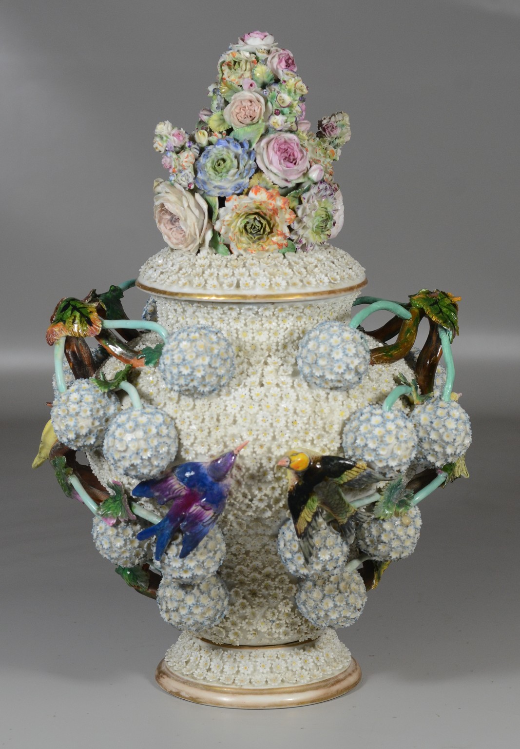 Appraisal: Unmarked th c Meissen snowball vase with cover some losses